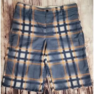 ZOO YORK Board Shorts Mens 32 BLUE Orange Plaid SWIM Beach Cruise‎ Y2K Hawaiian